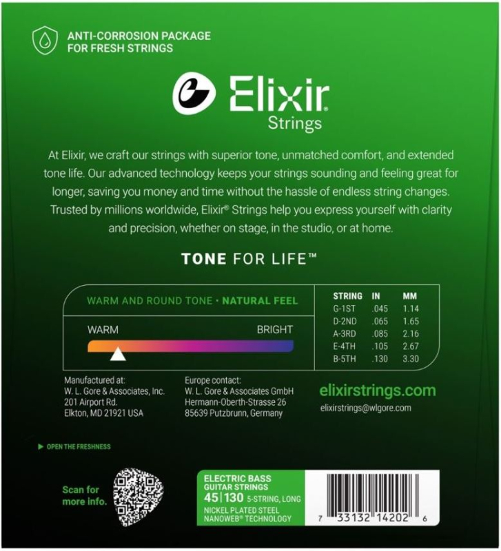 Elixir 14202 Nanoweb E-Bass Strings, 45-130